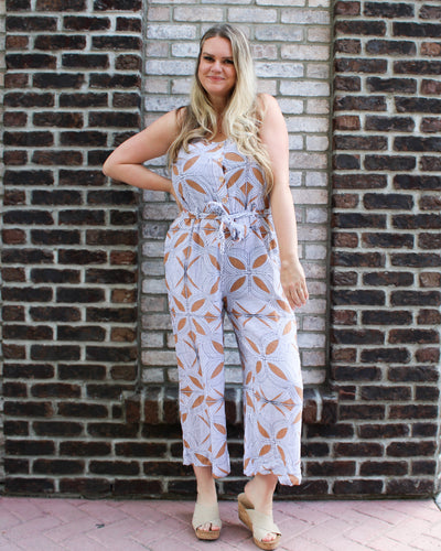 Button Front Jumpsuit with Sash