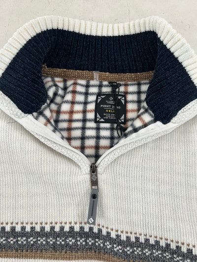 Chenille Mock Neck Zip Jacquard Sweater
