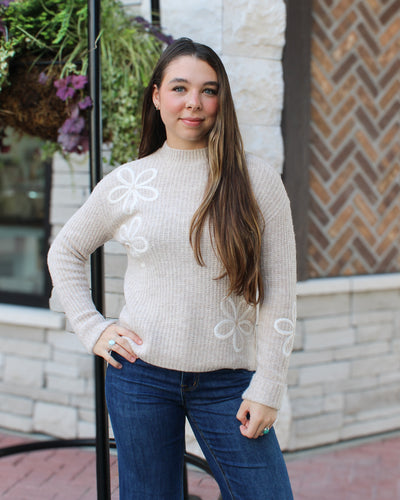 Mock Neck Floral Soutache Sweater