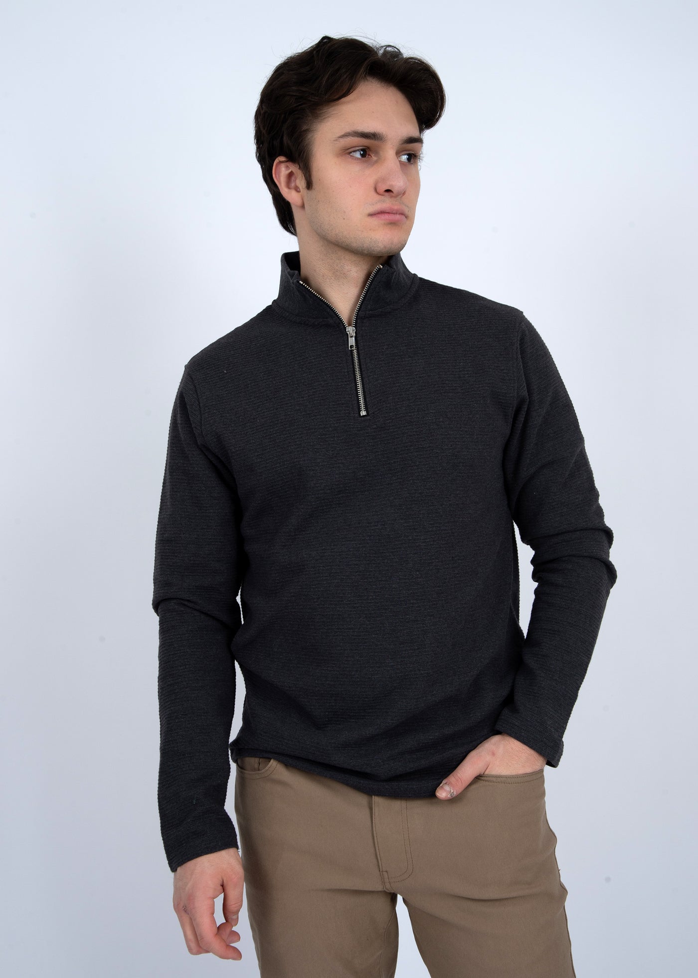 1/4 Zip Mock Neck Ribbed Shirt