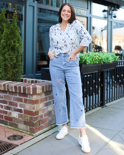 Embroidered Straight Crop Jeans