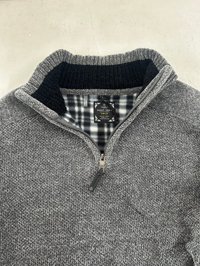 Chenille Mock Neck Zip Black Melange Sweater
