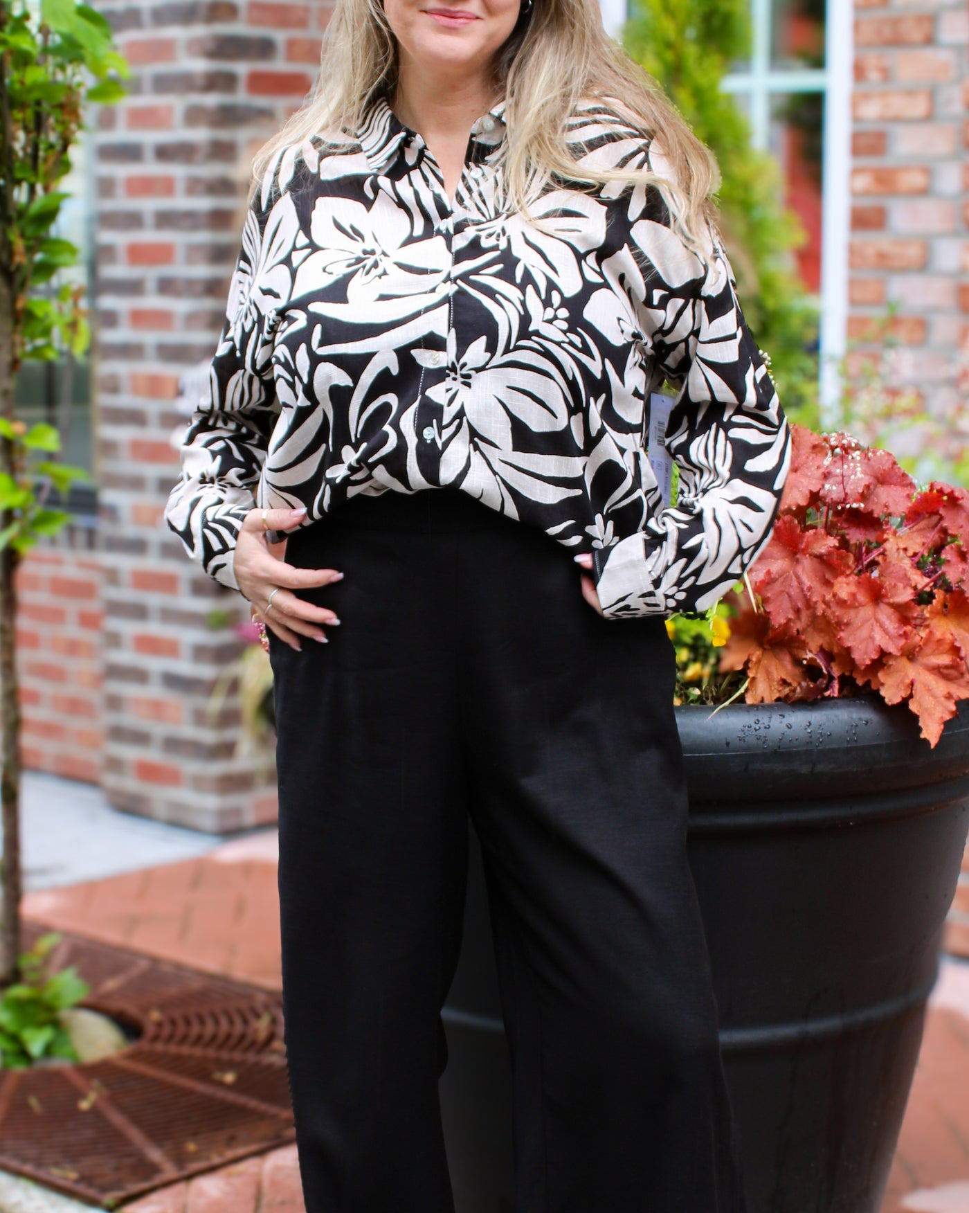 Printed Roll Up Sleeve Blouse