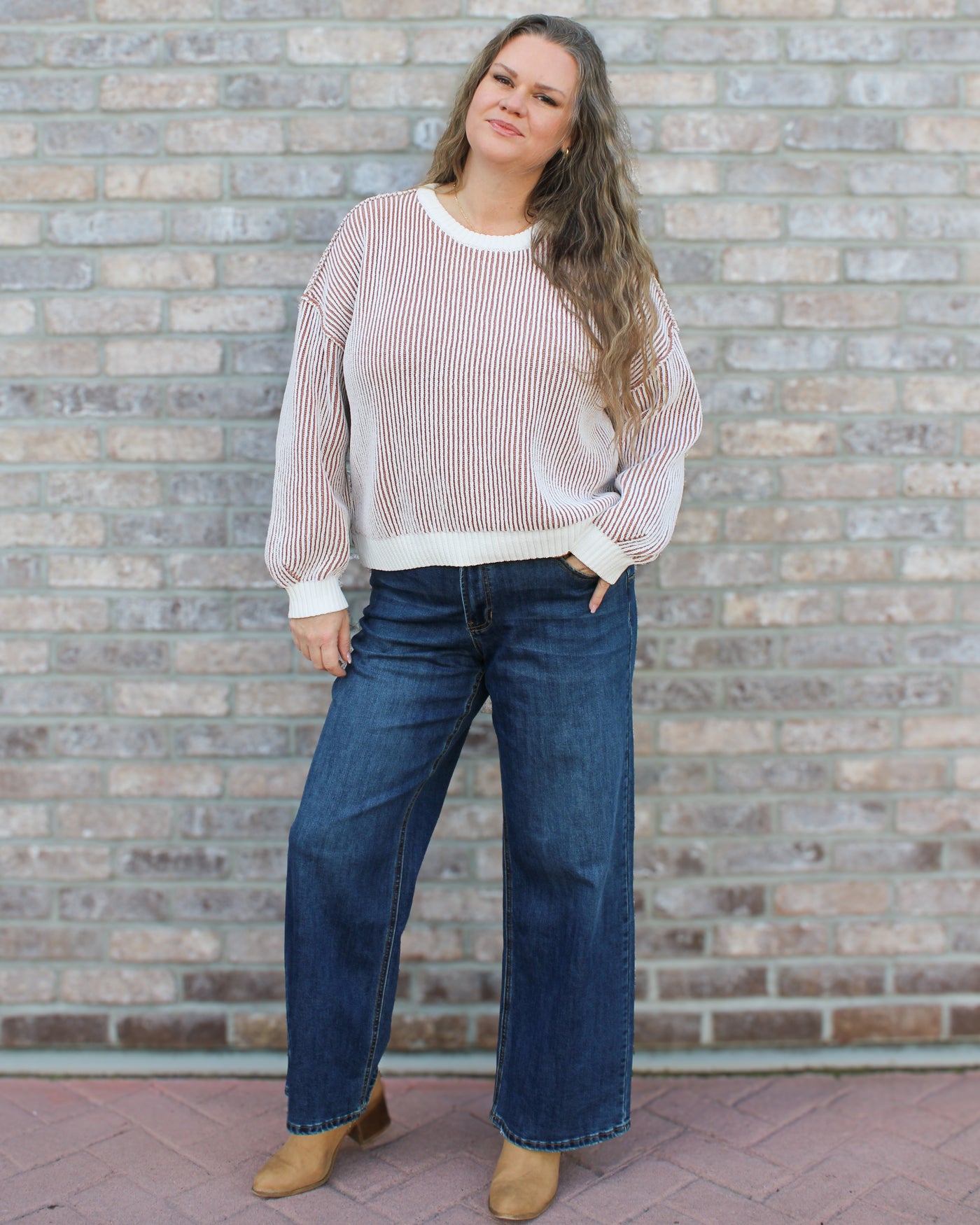 Crew Neck Sweater with Side Slits