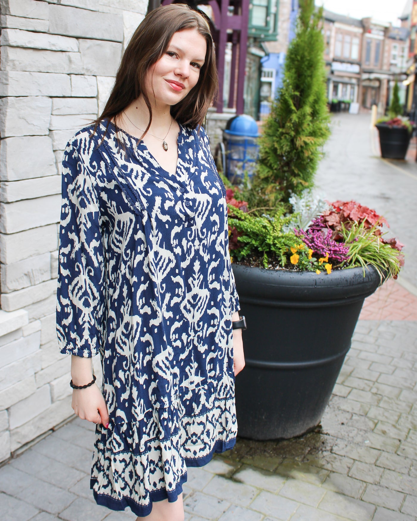 Printed Dress with Bottom Frill