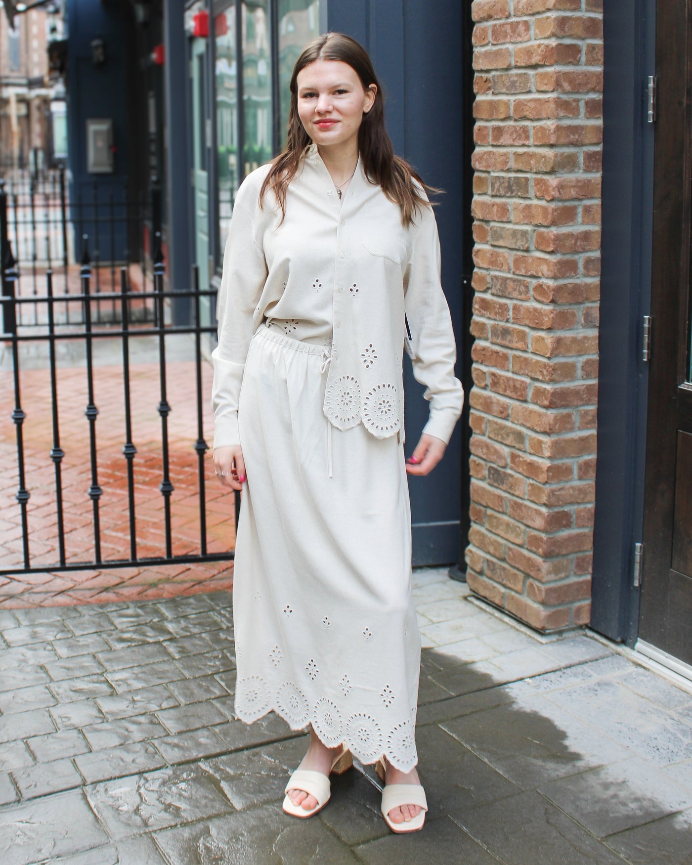Carlie Scalloped Linen Maxi Skirt