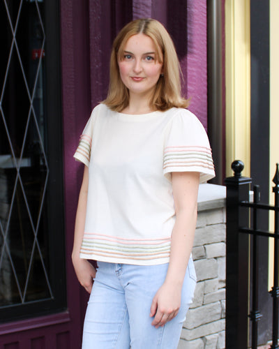 Contrasting Stitch Cotton Top