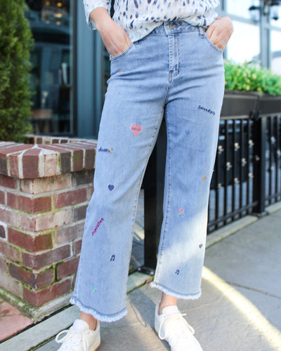 Embroidered Straight Crop Jeans