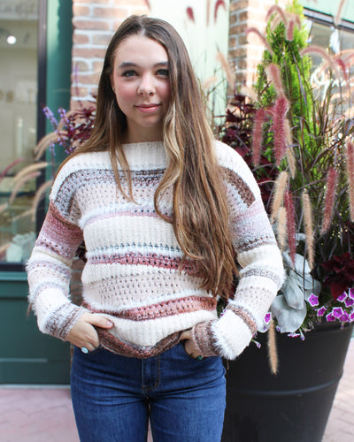 Patchwork Knit Drop Shoulder Sweater