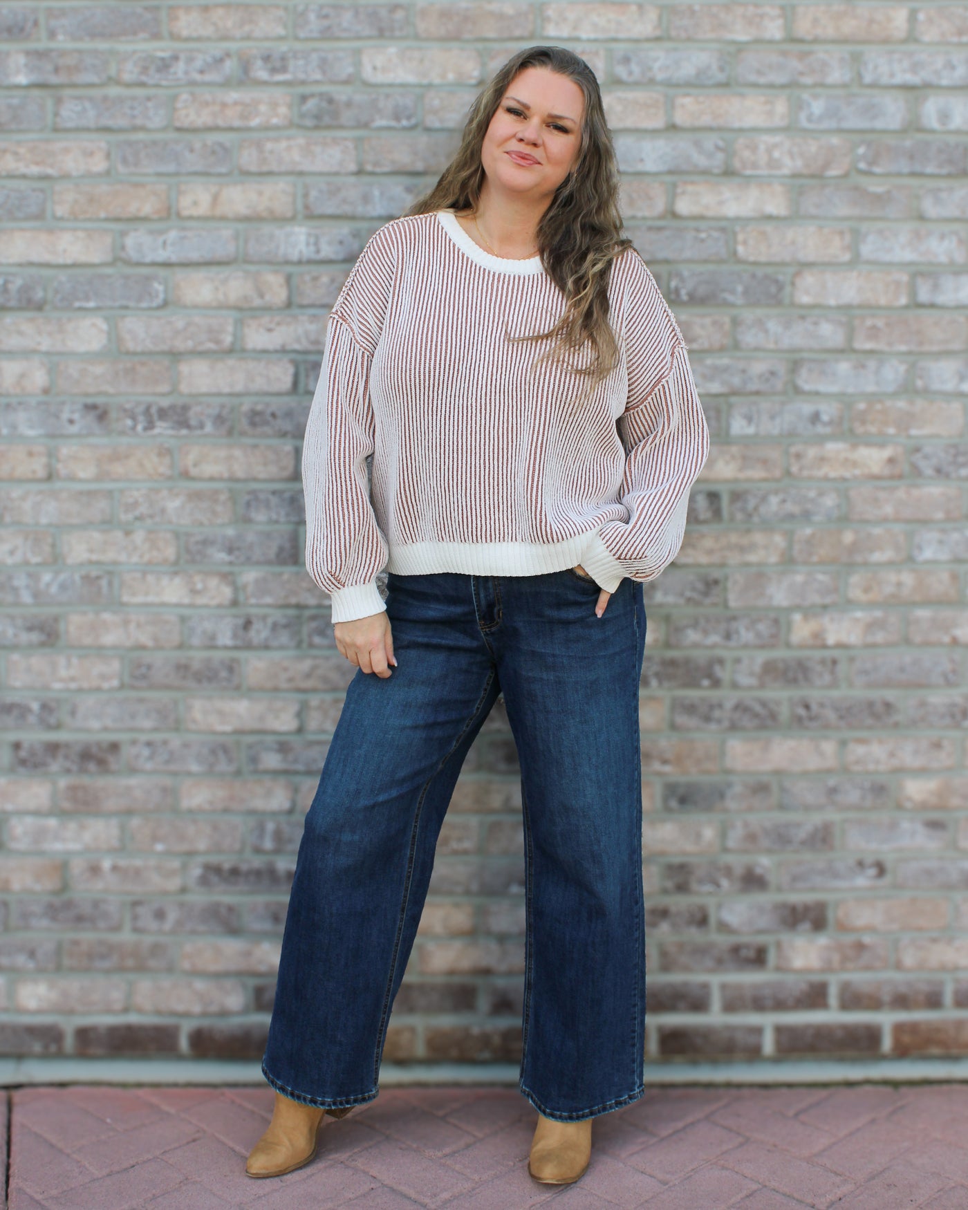Crew Neck Sweater with Side Slits