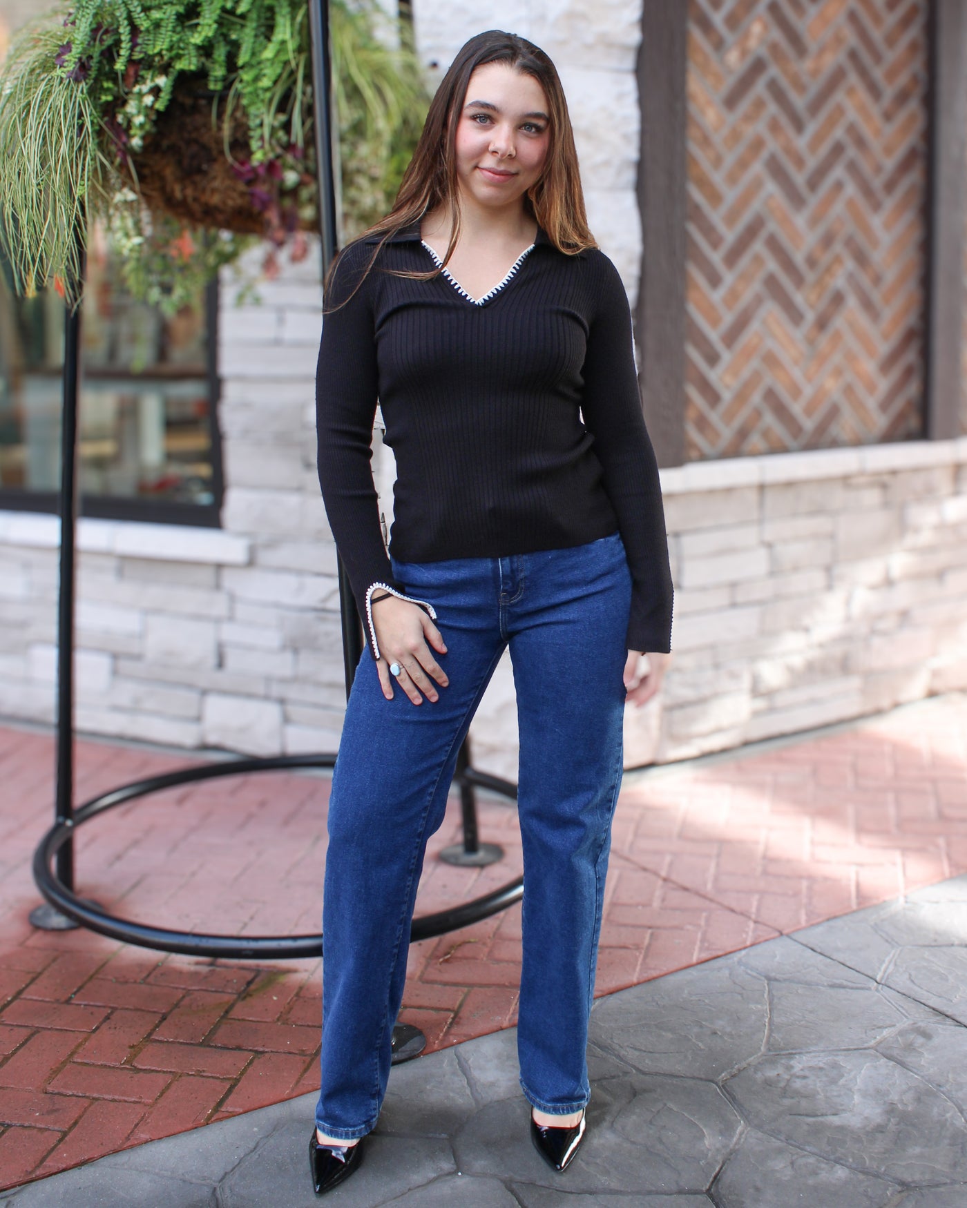 Polo Sweater with Blanket Stitch