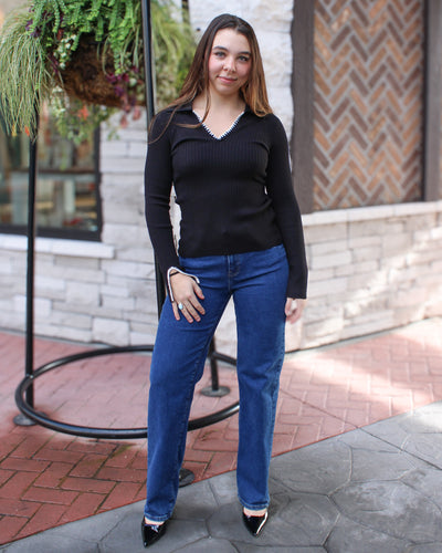 Polo Sweater with Blanket Stitch