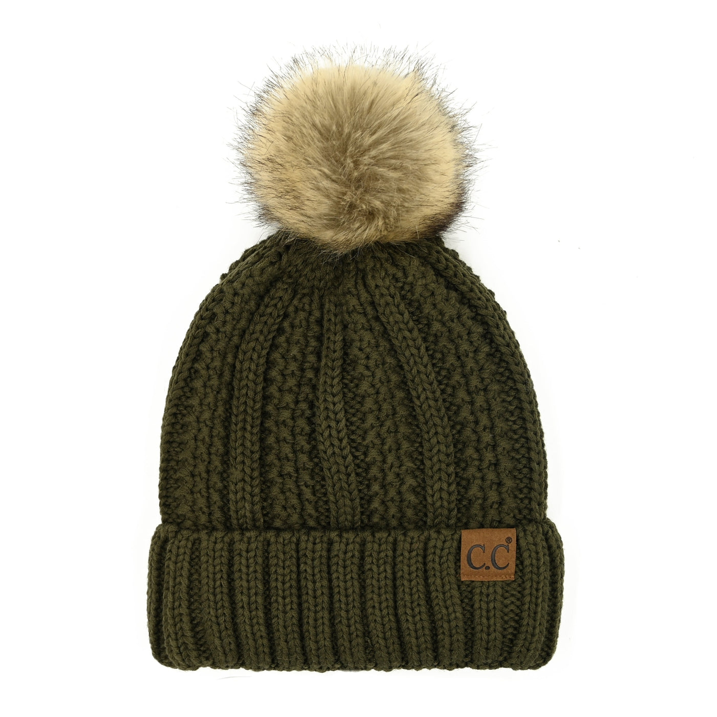 CC Fleece Lined Cable Knit Pom Beanie