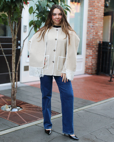 Button Front Coat with Detachable Scarf