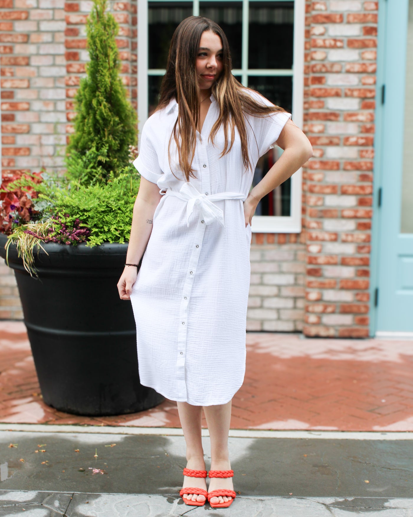 Belted Button Up Long Tunic