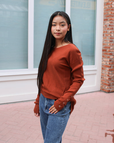Lace Up Sleeve Sweater with Pockets