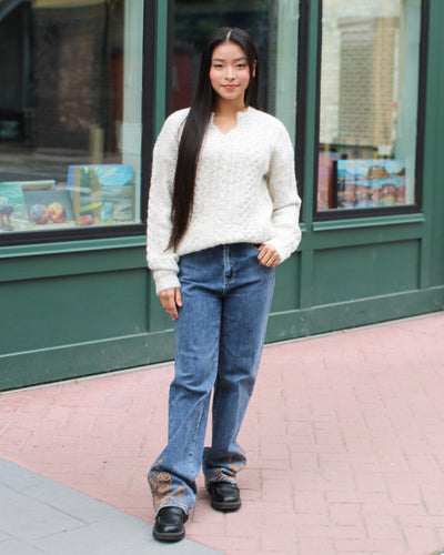 Notch Neck Flex Yarn Sweater