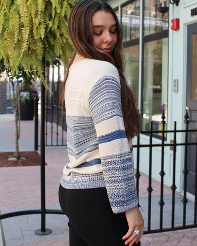 Striped Bell Sleeve Boat Neck Sweater