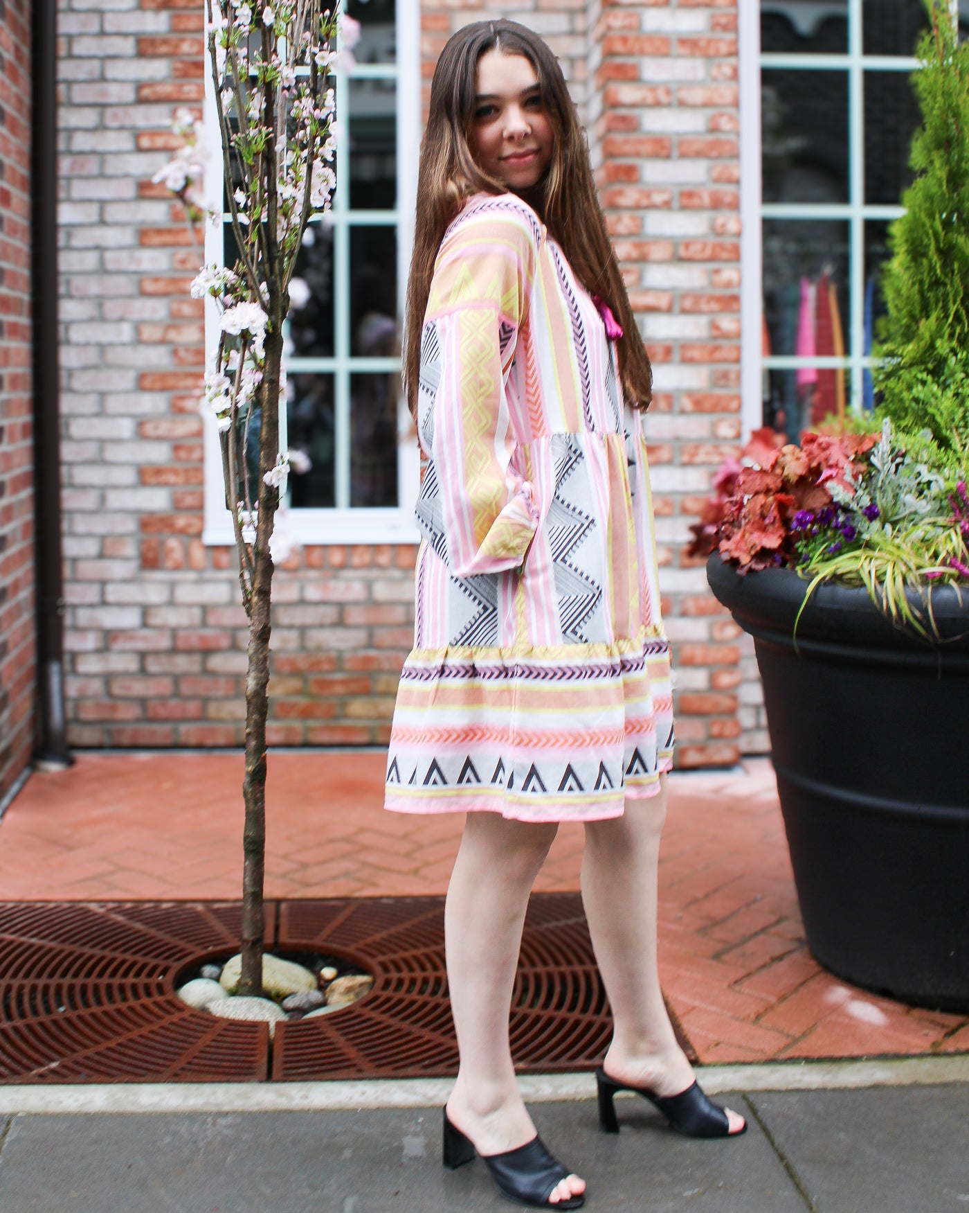 Jacquard Raglan Tiered Dress