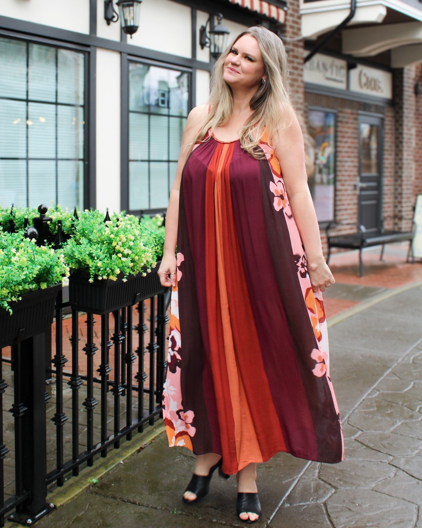 Flowy Placement Print Maxi Dress