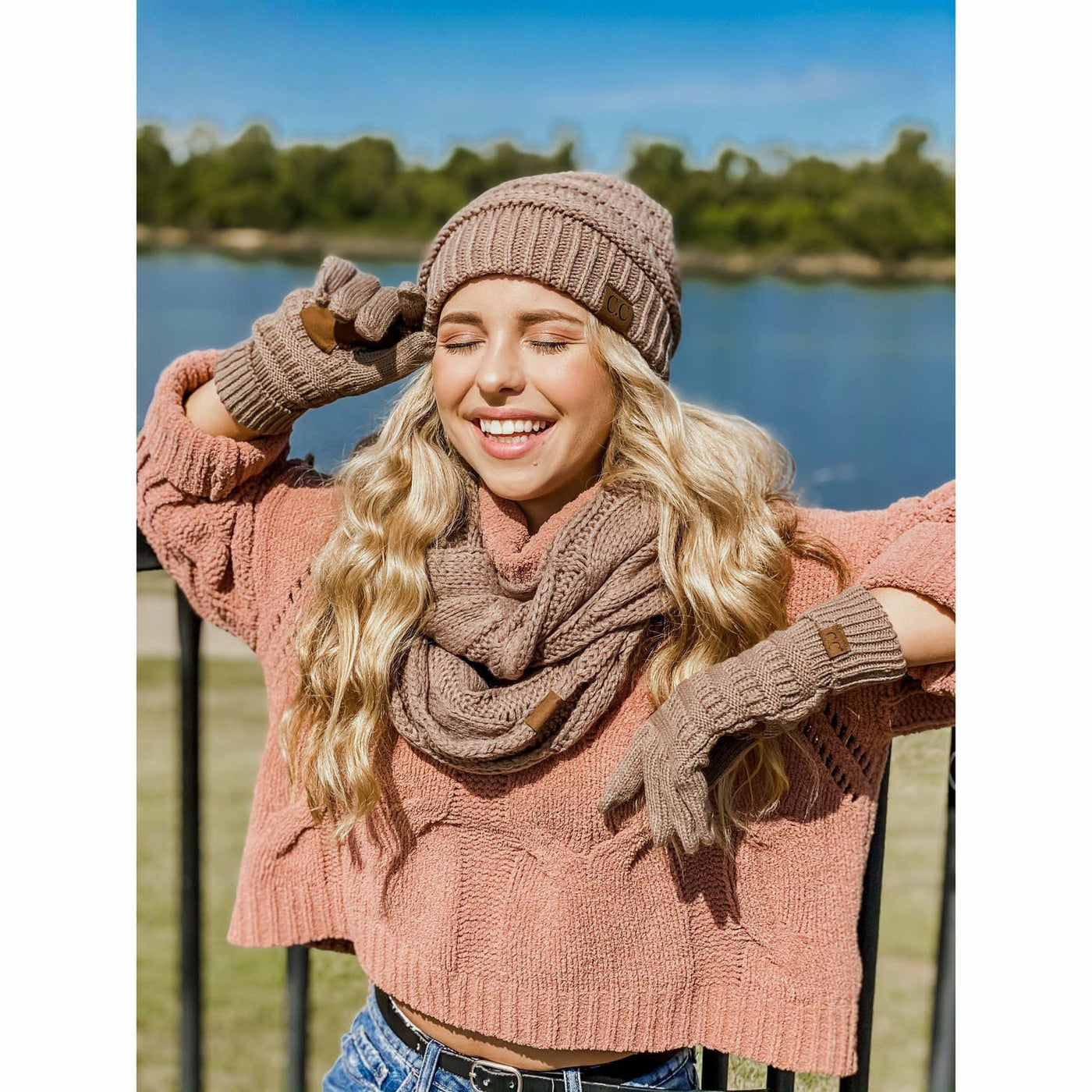 Solid Cable Knit Infinity Scarf