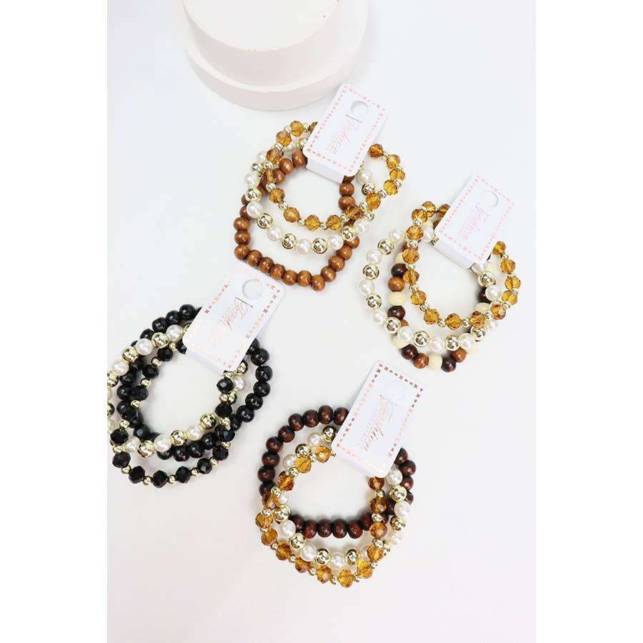 3 Piece Wood/Pearl Bead Bracelets