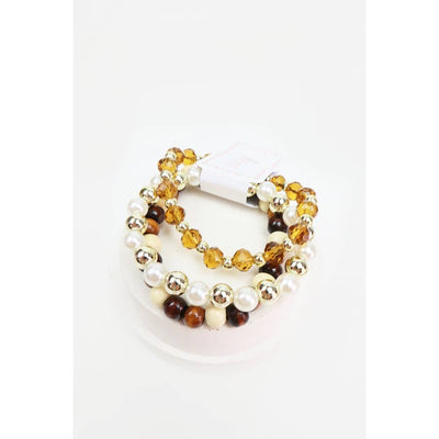 3 Piece Wood/Pearl Bead Bracelets