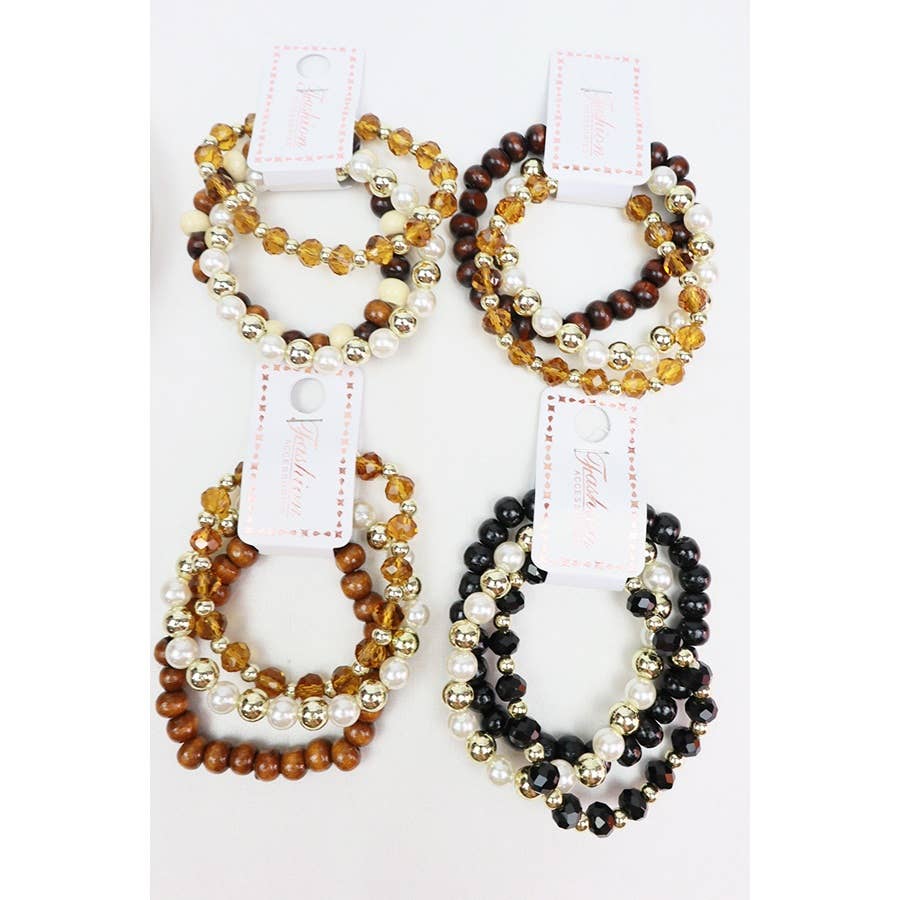 3 Piece Wood/Pearl Bead Bracelets