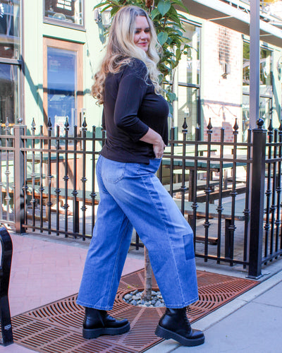 Brooke Wide Leg Ankle Jeans with Patches