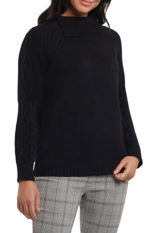 Split Neck Sweater with Sleeve Detail