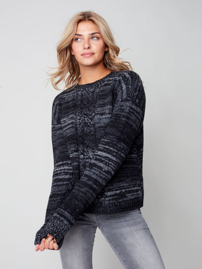 Crew Neck Sweater with Cable Design