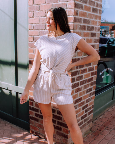 Striped Linen Shorts with Rope Belt